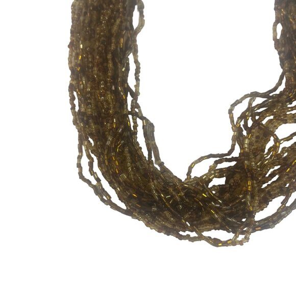 VTG Multistrand Gold Beaded Necklace Costume Jewelry Orange Wrapped Clasp - Picture 4 of 5